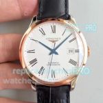 Swiss ETA 2892 Copy Longines Record White Dial Blue Pointer Watch